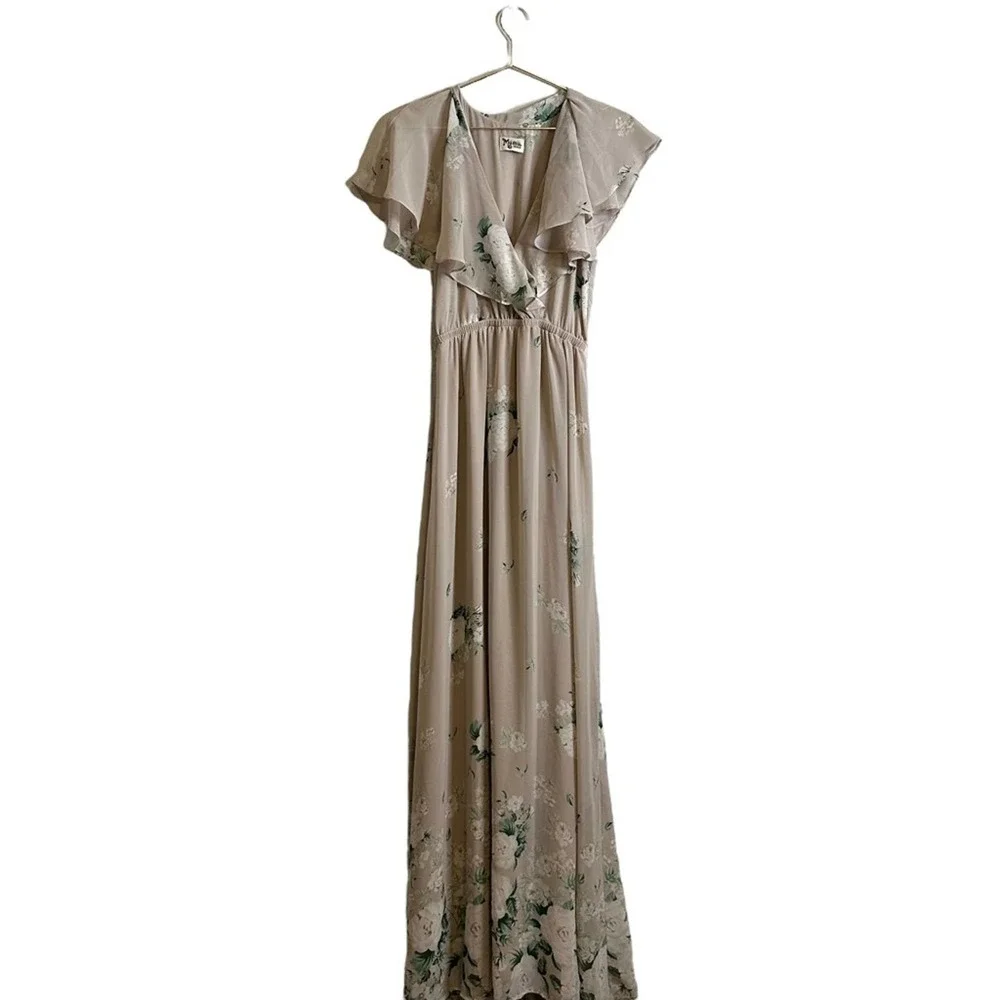 Show me your Mumu Maxi Dress Empire Waist V-neck Short Sleeve Floral Cream M - Picture 4 of 13